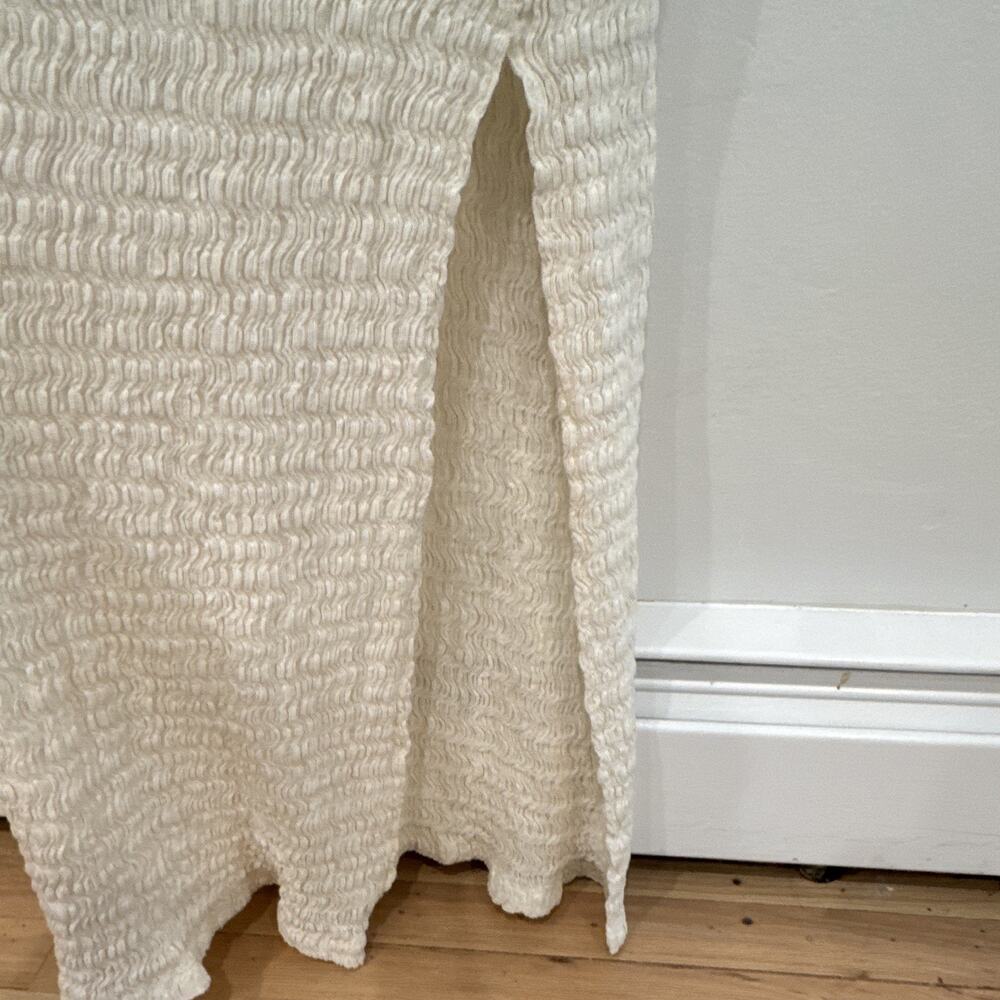 F Beach Ivory Textured V-Neck Sleeveless Tie Stretch Maxi Dress Long M - Picture 6 of 8